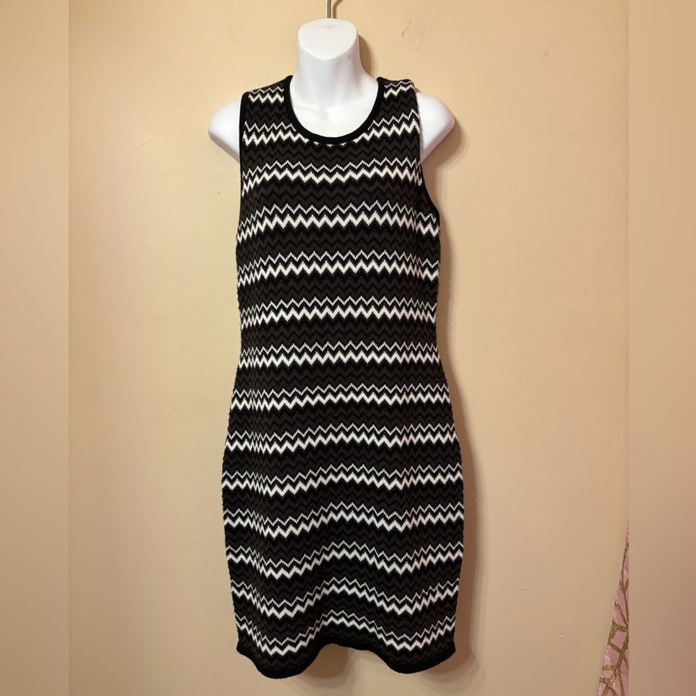 Calvin Klein Black and White Chevron sweater Dress